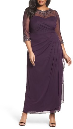 Xscape Evenings Plus Size Women's Embellished Illusion Gown