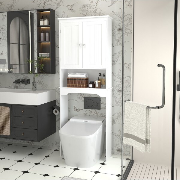 VASIPOverTheToiletStorageCabinetWoodBathroomShelfOrganizerforSpace-SavingStorageWhite