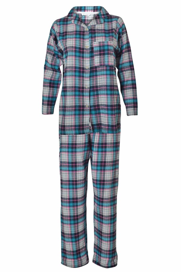 Ex Marks & Spencer Brushed Cotton Ladies Check Pyjamas Warm Long Sleeve 