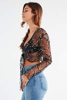 Thumbnail for your product : Urban Outfitters Maura Sheer Embroidered Tie-Front Top