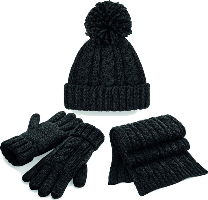 Joggaboms Good Quality Scarf Hat Glove Set- Adults Ladies Cable Knit Hat  Cap Beanie- Soft Stretch Warm Thick Scarf- Comfy Thick Gloves Fashionable  Knitted Matching 3 in 1 Gift Set (L/XL(Gloves) -