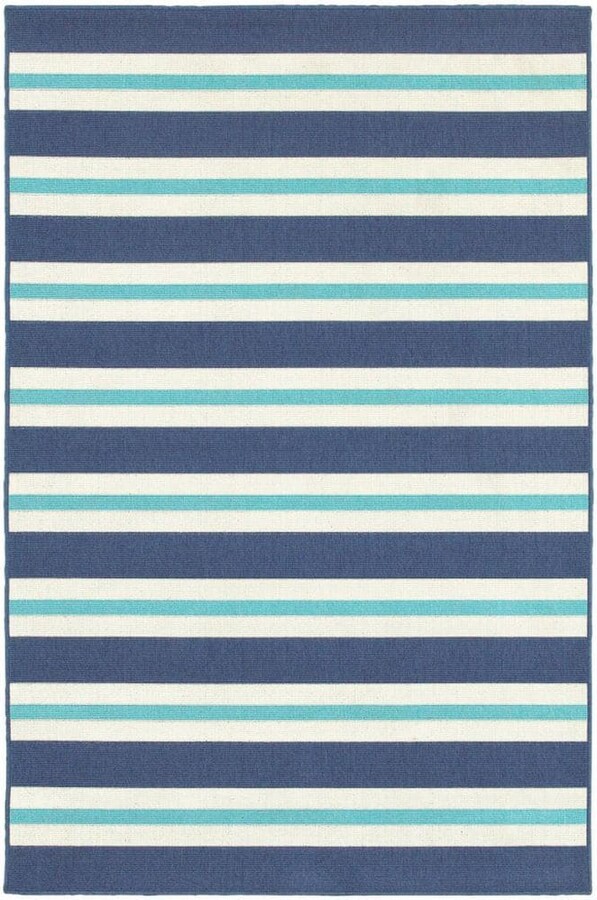 HomeRoots Blue, Ivory 8 ft. x 11 ft. Loomed Geometric Polypropylene Rectangle Indoor/Outdoor Area Rug