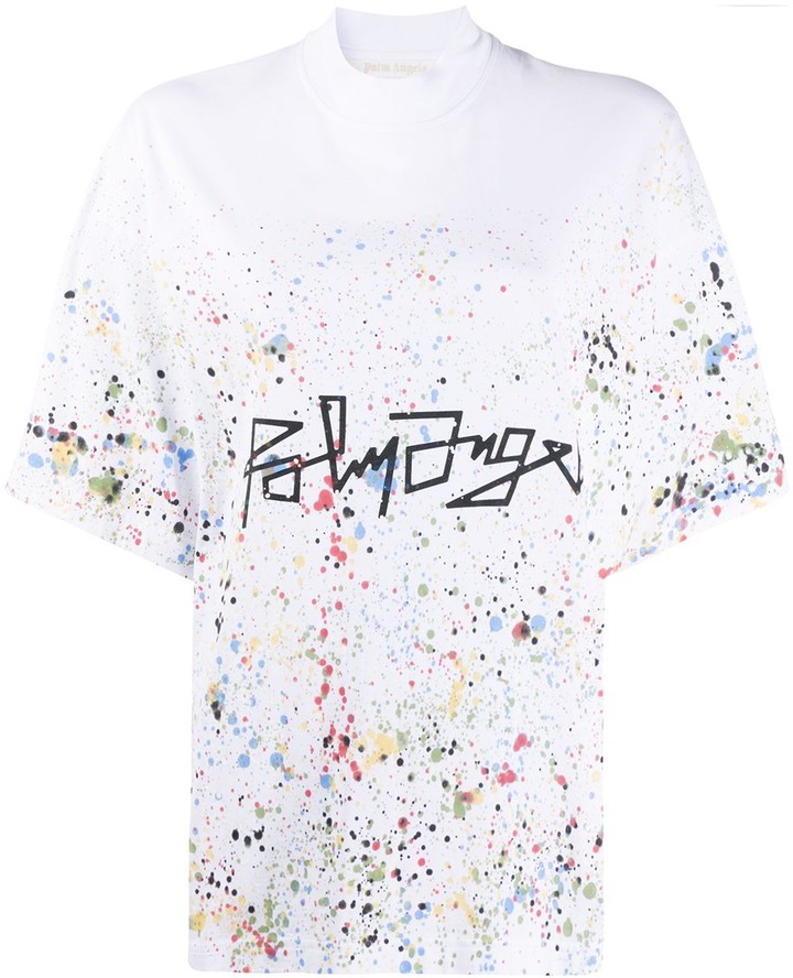 Palm Angels paint-splatter logo-print T-shirt - ShopStyle