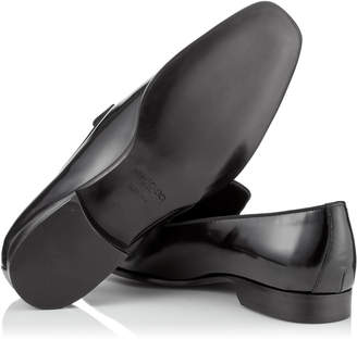 Jimmy Choo SAUL Black Shiny Calf Leather Slipper Shoes