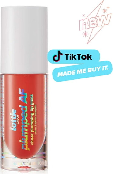 Lottie London Plumped AF, Sheer Plumping Lip Gloss, Peach Please, 0.14 fl oz