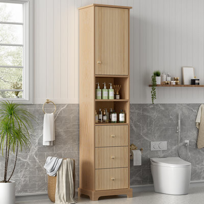 Lark Manor 67.7'' Tall Bathroom Linen Cabinet, Wooden Storage Cabinet, Bathroom Dresser With Adjustable Shelf, 2 Tier Open Shelf And 3 Drawers