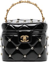 Thumbnail for your product : Chanel Pre Owned 1995 Patent Diamond-Quilted Rhinestone-Embellished Vanity Bag