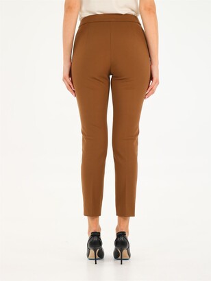 Max Mara Brown Stretch Slim Fit Trousers - ShopStyle Pants