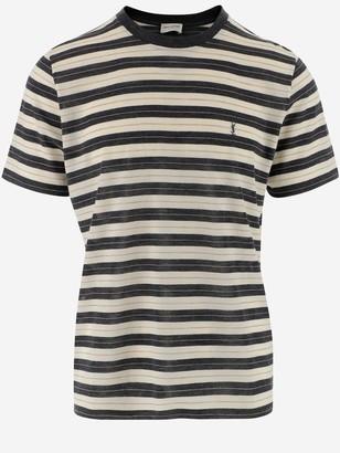 for Men Saint Laurent Striped Cotton Terry Polo Shirt in Beige Mens T-shirts Saint Laurent T-shirts Natural 