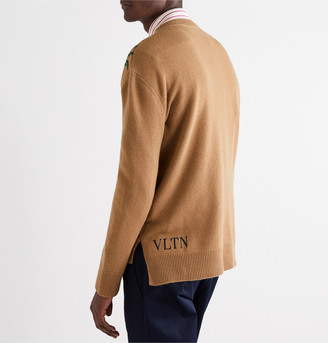 Valentino Slim-Fit Logo-Embroidered Intarsia Wool and Cashmere-Blend Sweater - Men - Brown