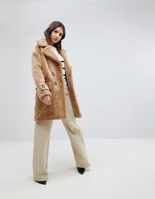 Warehouse Premium Double Breasted Oversized Teddy Fur Coat