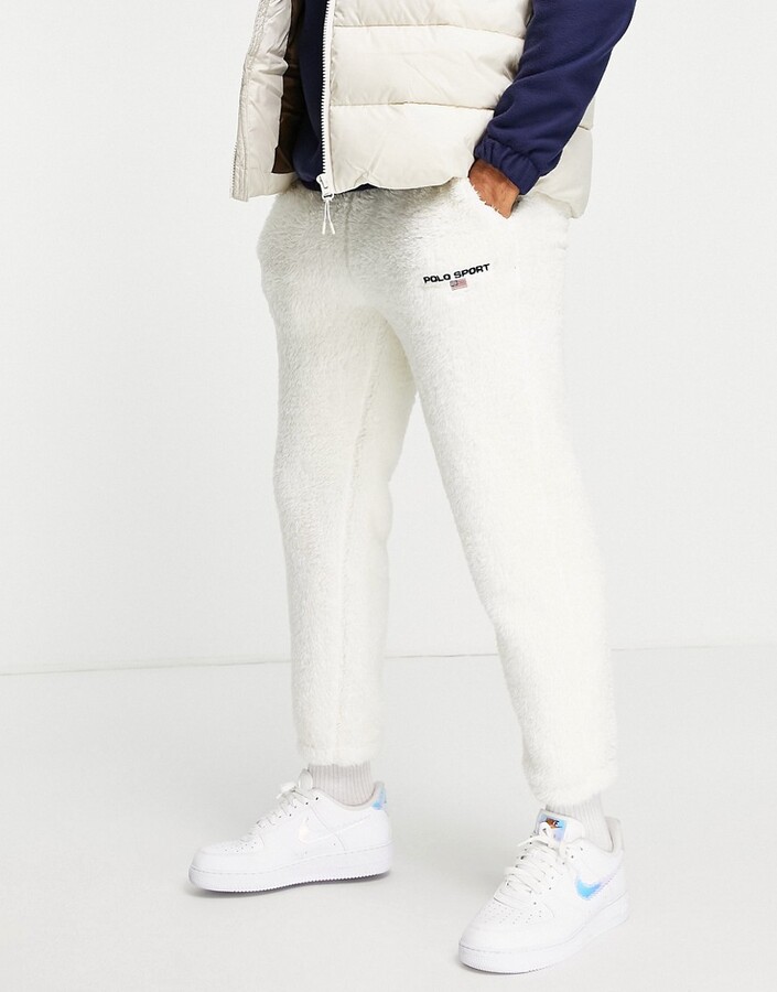 Polo Ralph Lauren capsule retro flag logo shaggy fleece cuffed sweatpants  in cream - ShopStyle Pants