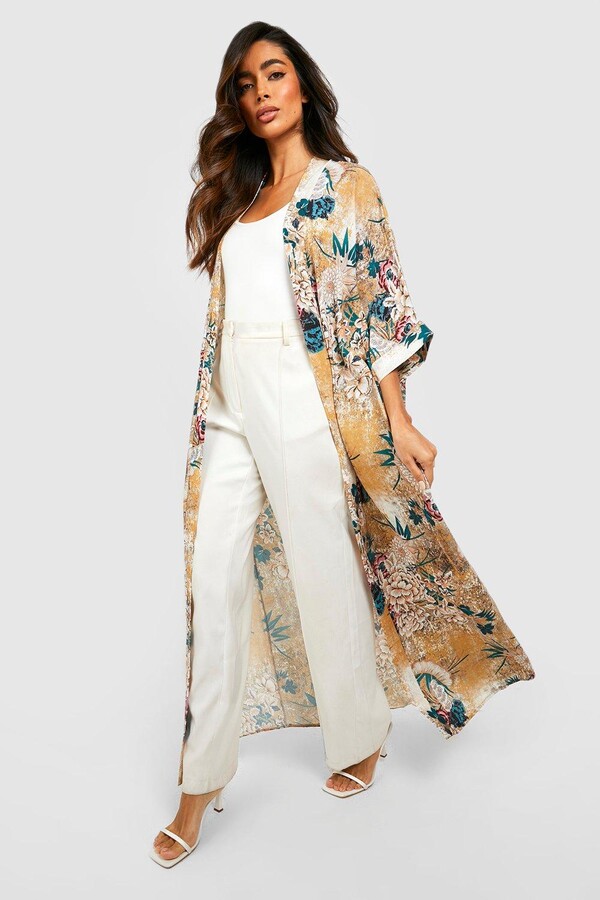 boohoo Floral Print Maxi Kimono - ShopStyle Casual Jackets