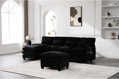 Latitude Run Chenille U Shape Sectional For Living Room - 4 Seat With Chaise Lounge & Pillows Breathable And Comfortable Material Stable Solid Wood Frame + Typ