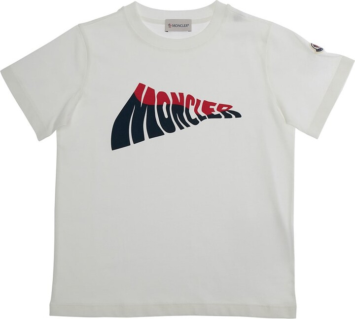 Moncler White T-shirt With Logo Print On The Front And Logo Patch On The Sleeve In Cotton Boy