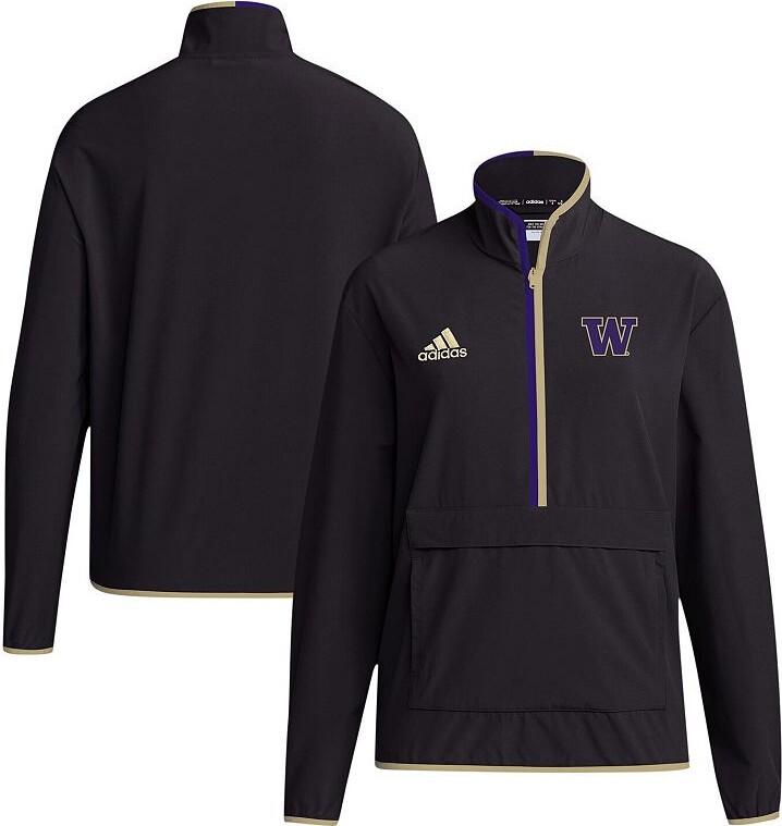 Men's adidas Black Washington Huskies 2024 Coaches Sideline Half-Zip Jacket