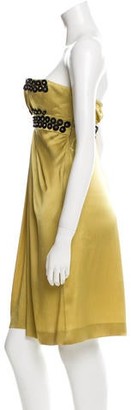 Valentino Silk Embellished Dress Chartreuse