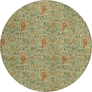 HomeRoots 8' Copper Round Floral Washable Indoor Outdoor Area Rug