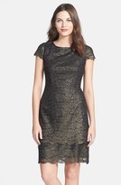 Thumbnail for your product : Alex Evenings Metallic Lace Layered Hem Sheath Dress (Regular & Petite)