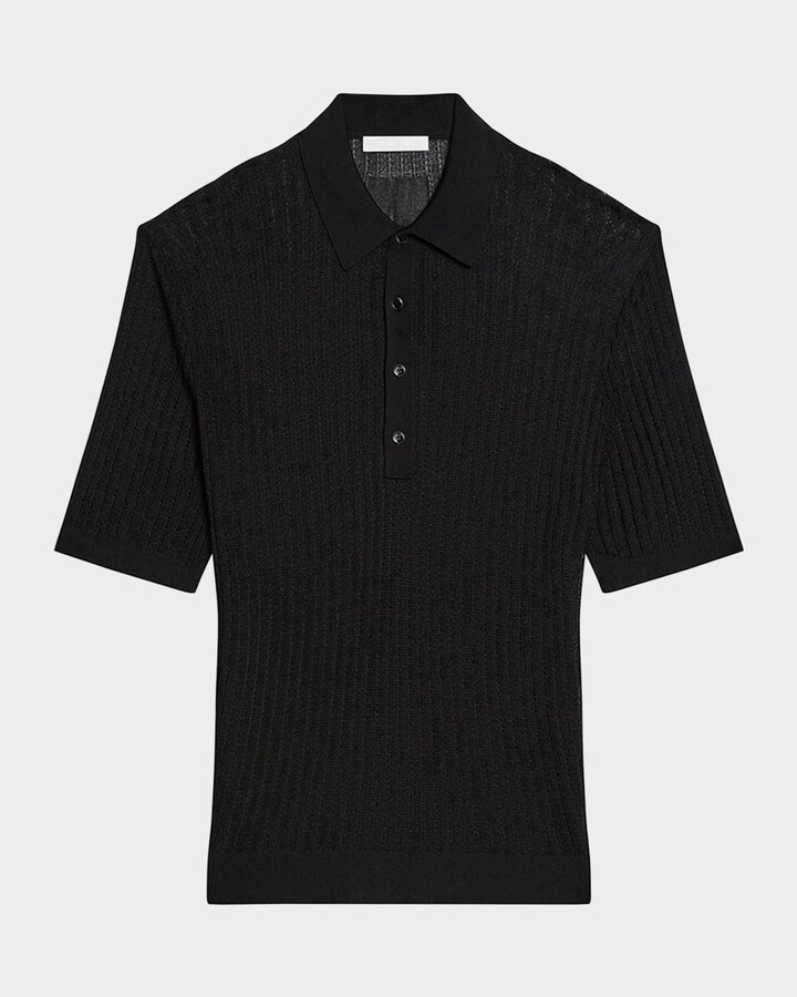 Helmut Lang Men's Pointelle Rib Knit Polo Shirt