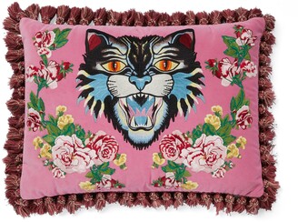 Gucci Velvet cushion with Angry Cat embroidery