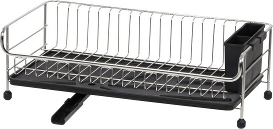 IRIS 2 Tier Stainless Steel Dish Drying Rack with Plastic Drain Black