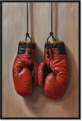 Hanging Gloves Tan Canvas Boxing Poster Art by Art Remedy