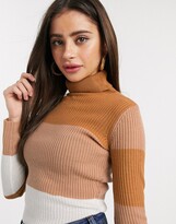 Thumbnail for your product : Brave Soul Petite squarey jumper with banded stripes in skinny rib