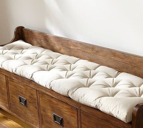 Tufted Seat Cushion 49.5" X 16" Natural Color Cotton Canvas Bench Cushion
