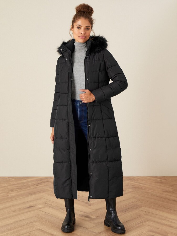Monsoon Morgan Quilted Longline Coat, Black - ShopStyle