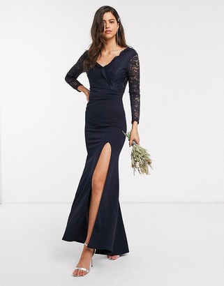 TFNC Bridesmaid lace detail maxi dress in navy