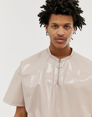 ASOS DESIGN oversized t-shirt with half sleeve and zip neck in vinyl fabric