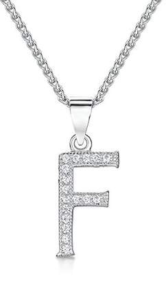 SPIGA Just Jo Initial 'F' Sterling Silver and Cubic Zirconia Letter Pendant on 41-46cm Chain