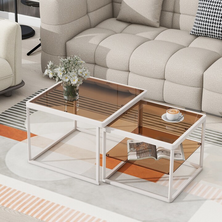 SUNMORYINC Modern Nested Coffee Table Set Tempered Glass Cocktail Table ShopStyle
