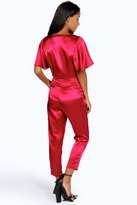 Thumbnail for your product : boohoo Sarah Slim Fit Satin Trouser