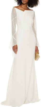 Roland Mouret Hafren lace-paneled pintucked crepe gown