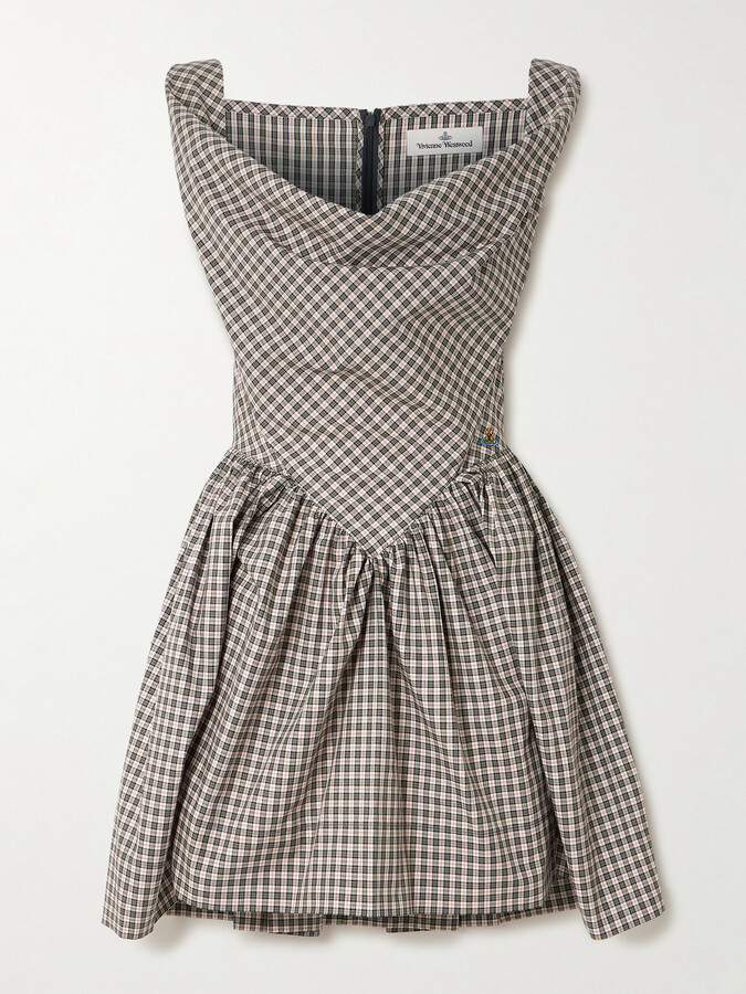 Vivienne Westwood Mini Sunday Draped Pleated Checked Cotton-poplin Mini Dress - Multi