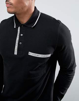 Love Moschino Long Sleeve Polo In Black
