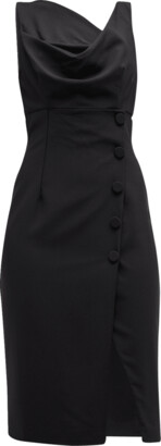 Black Halo Bridget Button-Front Cowl-Neck Sheath Dress