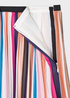 Paul Smith Women's Multi Stripe Pleated Skirt With Floral Hem