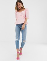 Thumbnail for your product : ASOS DESIGN Petite Farleigh high waisted slim mom jeans in light vintage wash with busted knee and rip & repair detail