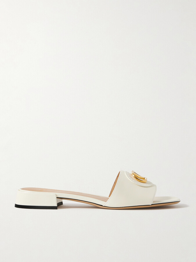 Valentino Garavani Vlogo Embellished Leather Slides - Ivory