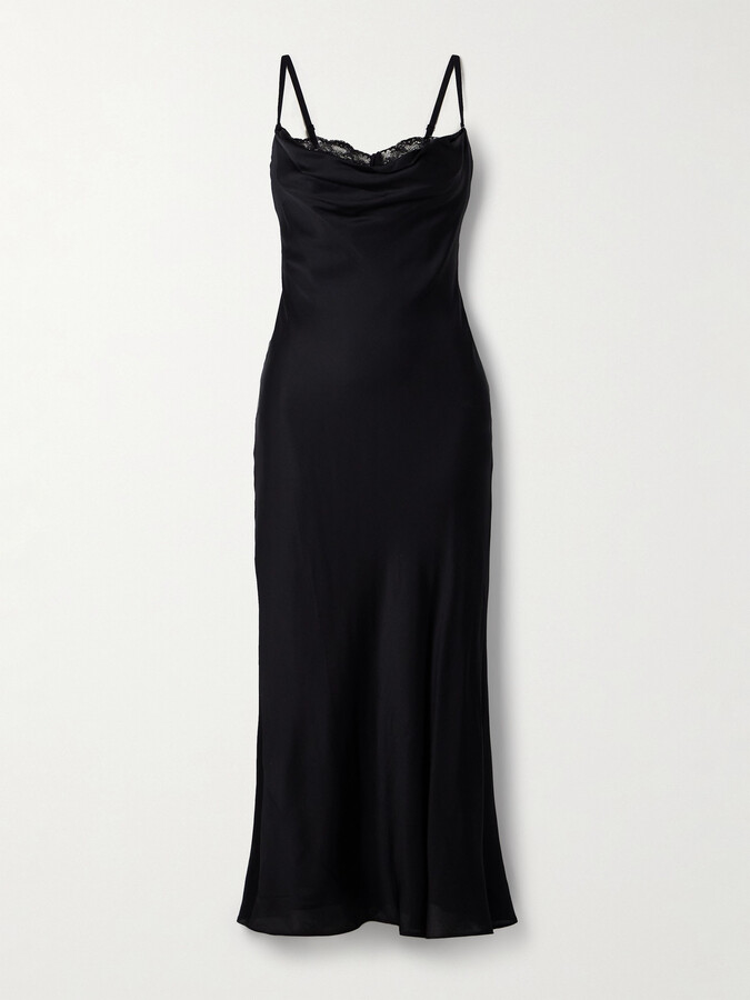STAUD Evangeline Lace-trimmed Draped Stretch-silk Midi Dress - Black