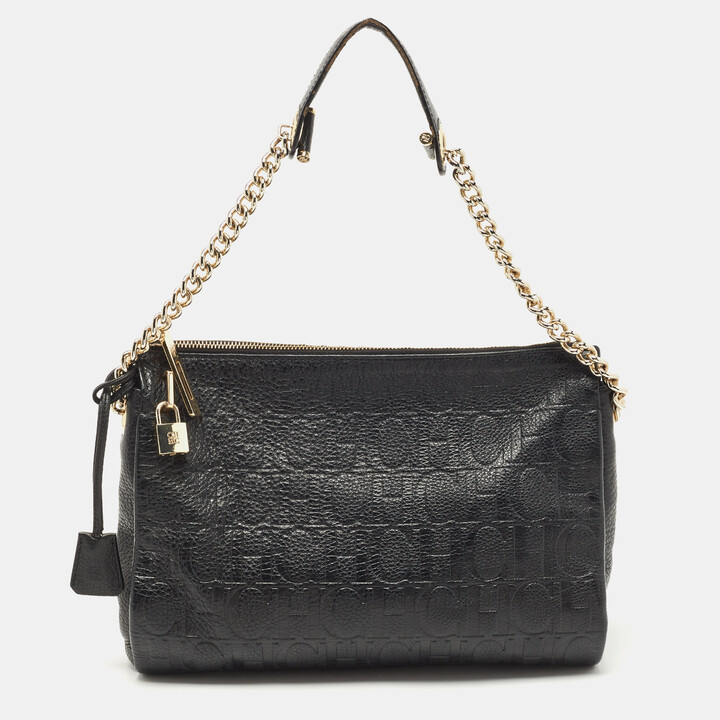 Shop Pre-owned Carolina Herrera Black Chevron Quilt Patent Leather Mini  Bimba Chain Bag