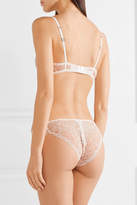 Thumbnail for your product : La Perla Marble Mood Satin-trimmed Embroidered Printed Stretch-tulle Briefs - Blush