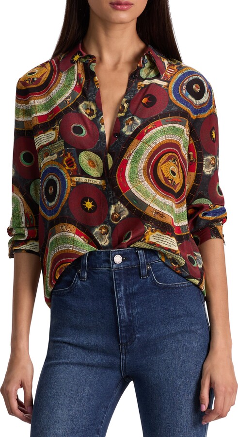 Alice + Olivia Willa Silk Button-Up Shirt