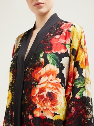 Dolce & Gabbana Peony-print Lace-trim Silk-blend Coat - Black Multi