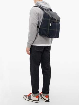 Paul Smith Checked Wool-blend And Leather Backpack - Mens - Blue