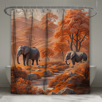East Urban Home Elephants In Orange Landscape Shower Curtains Extra Long