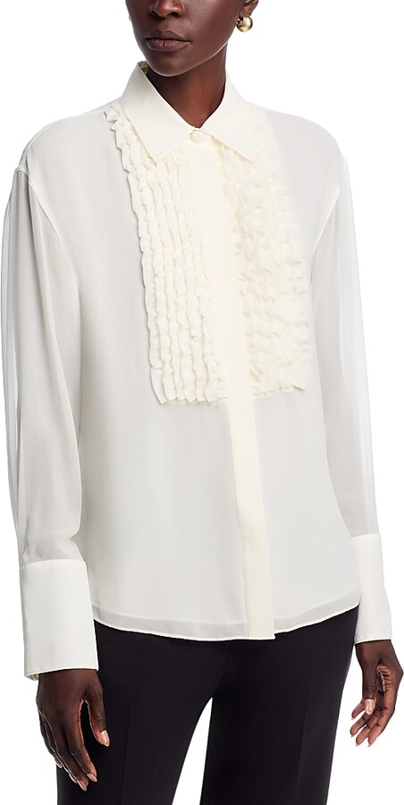 Lafayette 148 New York Silk Ruffle Tuxedo Blouse